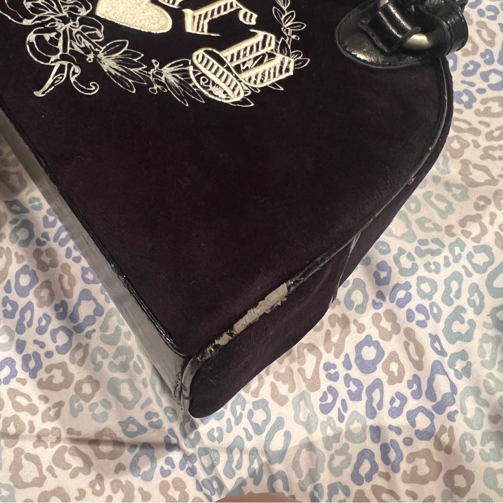 Black Vintage Juicy Couture Purse Bowler Bowling Bag Velour Satchel Y2K - Picture 8 of 13